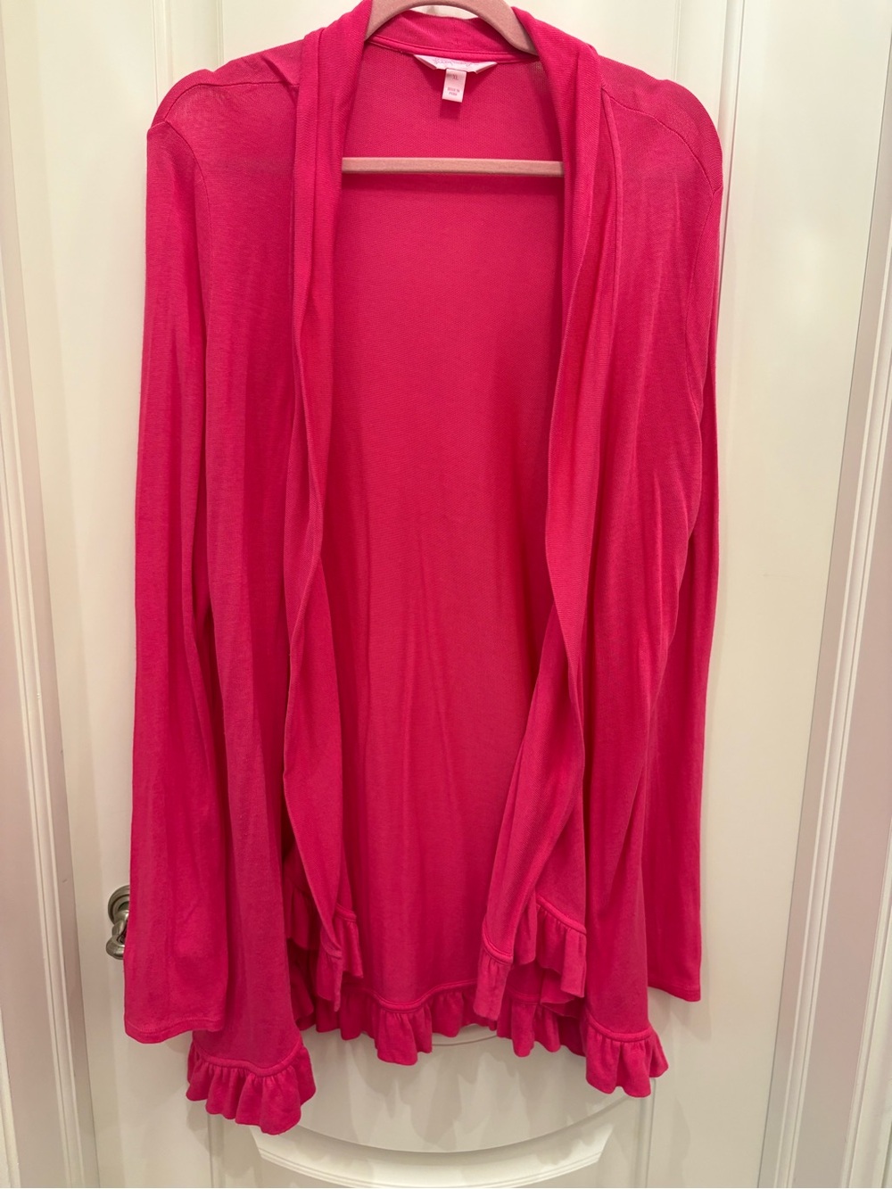 Lilly Pulitzer Hot Pink Open Cardigan with Ruffle Trim